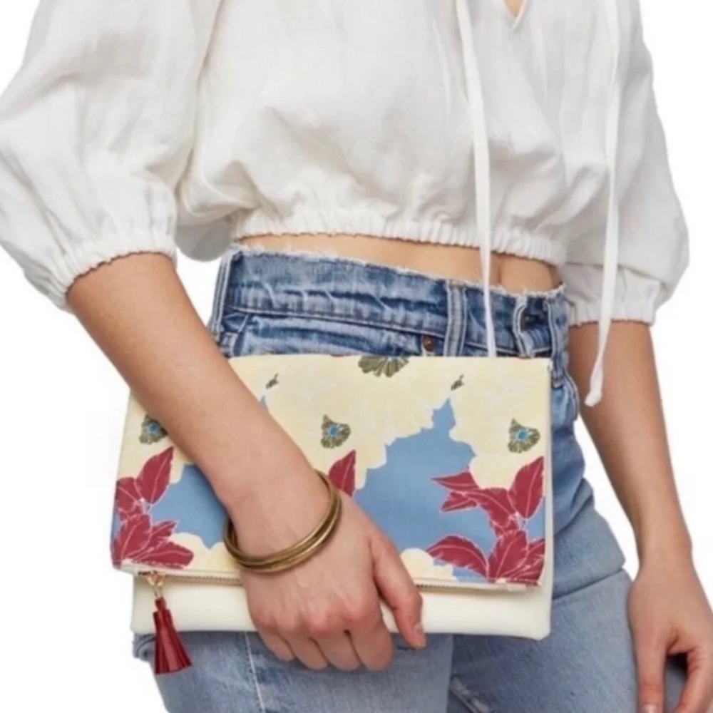 RACHEL PALLY Ivory Blue Floral Clutch Handbag
